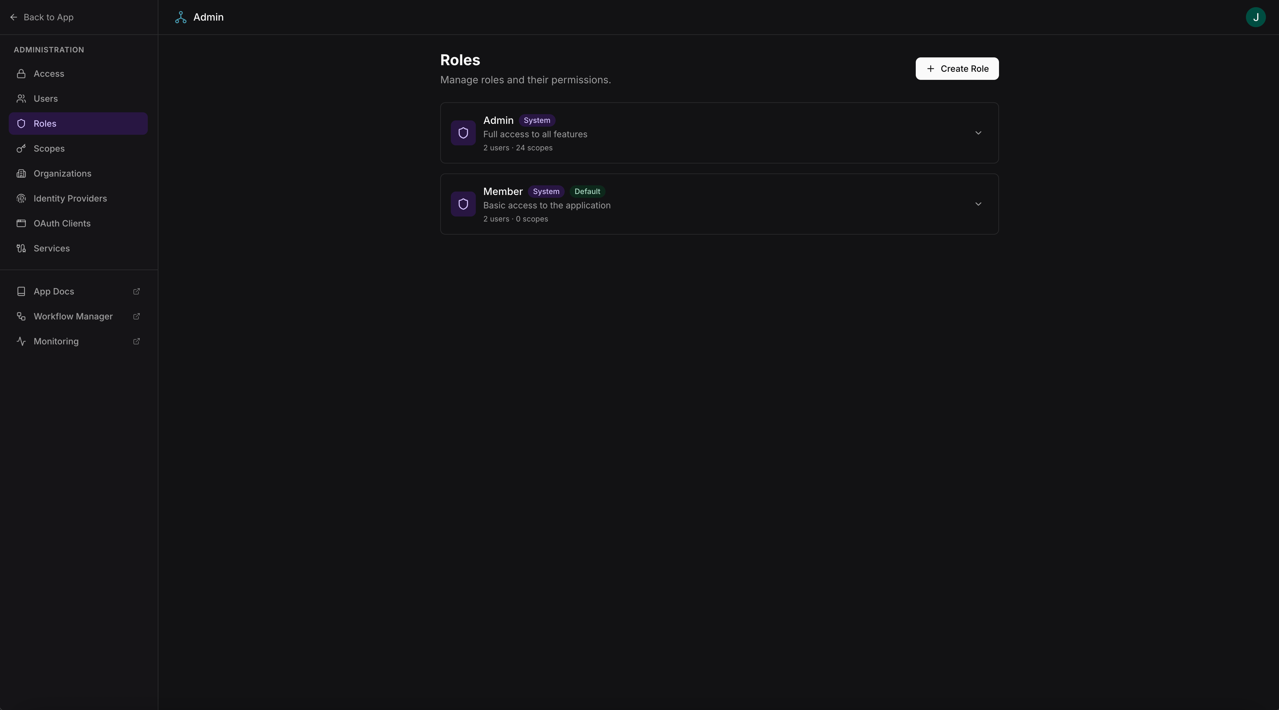 Roles list page