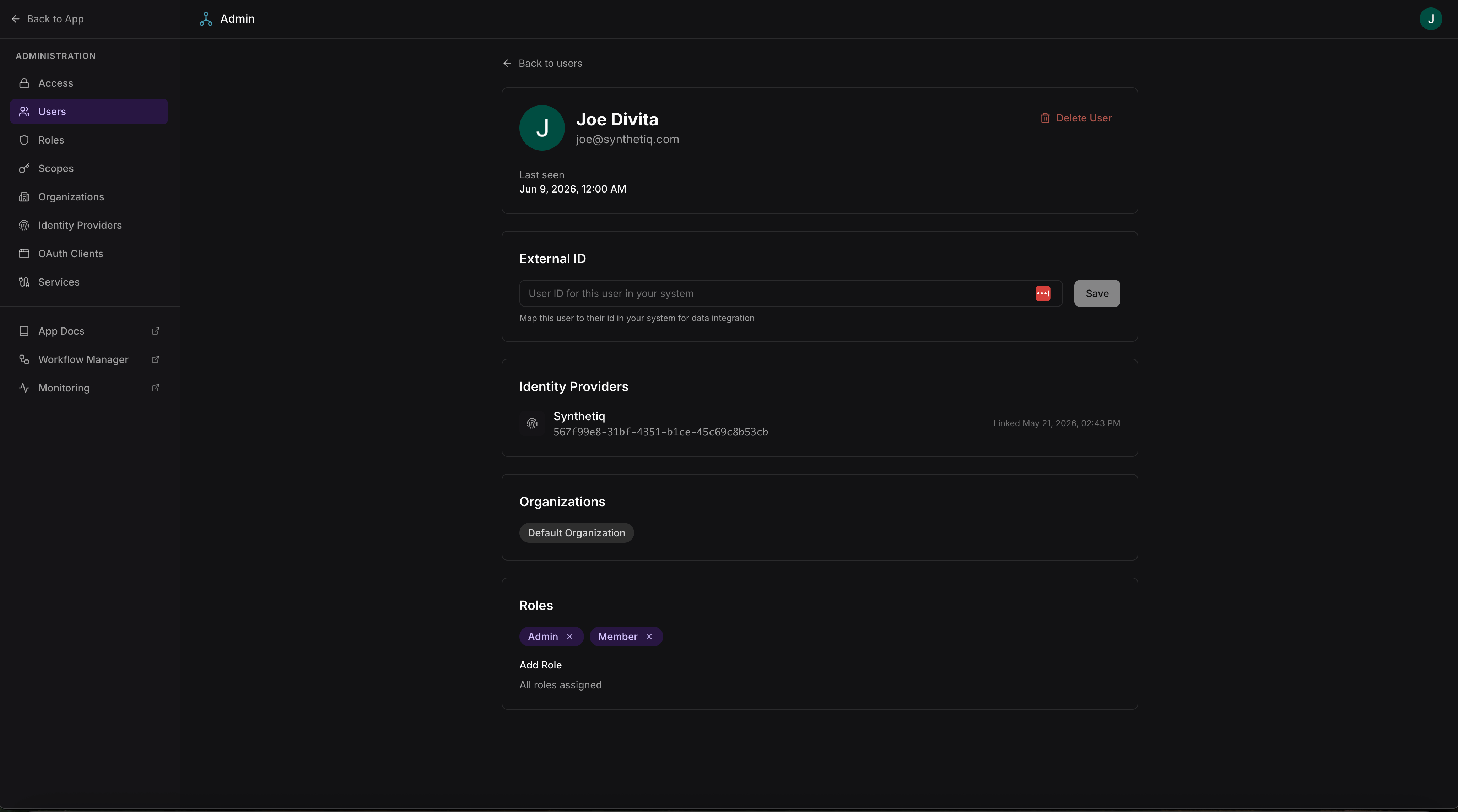 User detail page