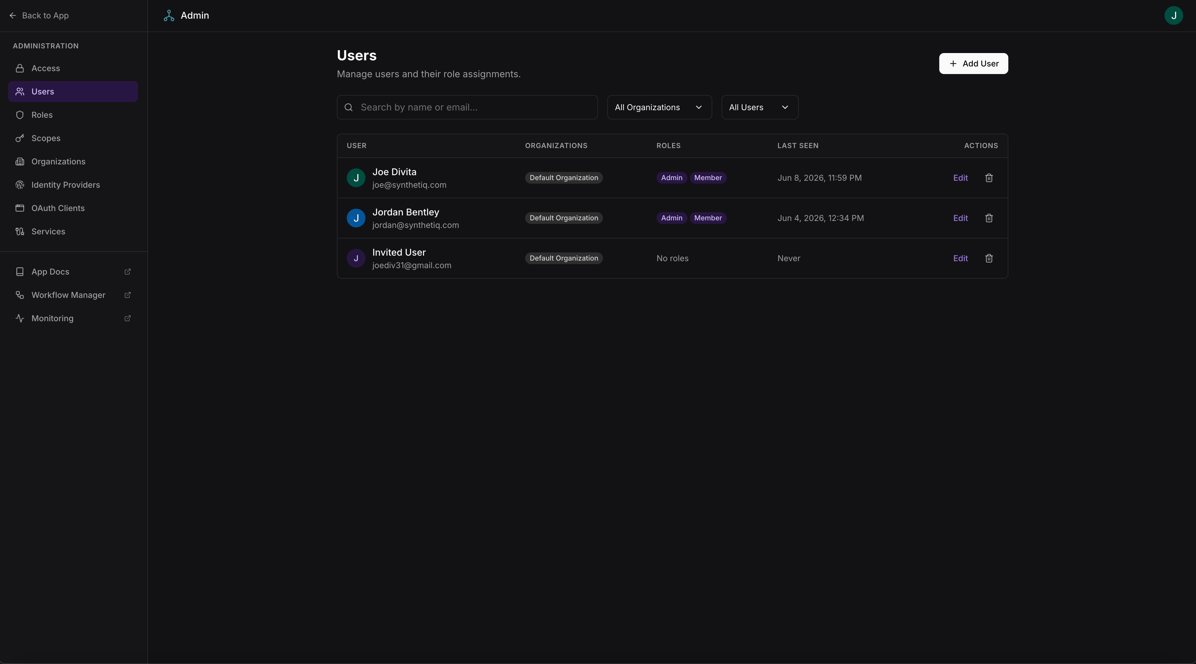 Users list page