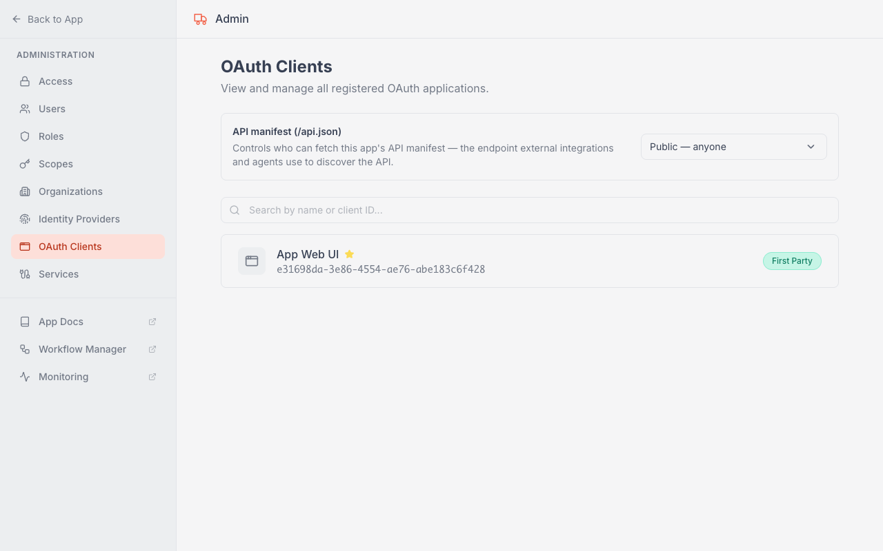 The API manifest visibility dropdown set to Public — anyone