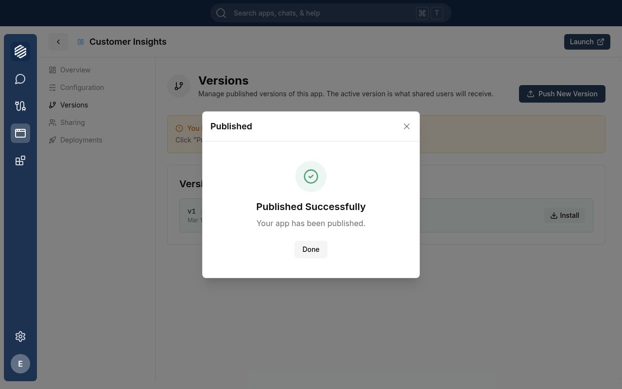 The publish modal showing step-by-step progress as each publishing step completes