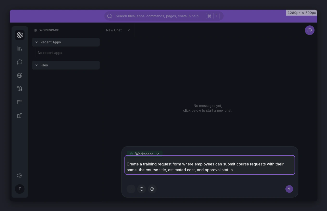App description typed into the chat input