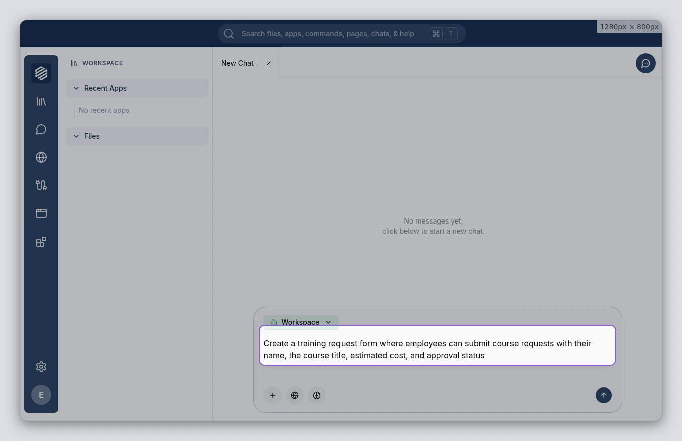 App description typed into the chat input