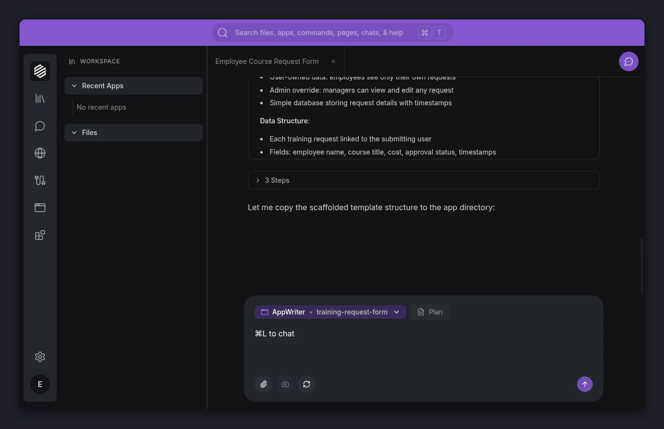 Tool call progress visible in the chat during the build