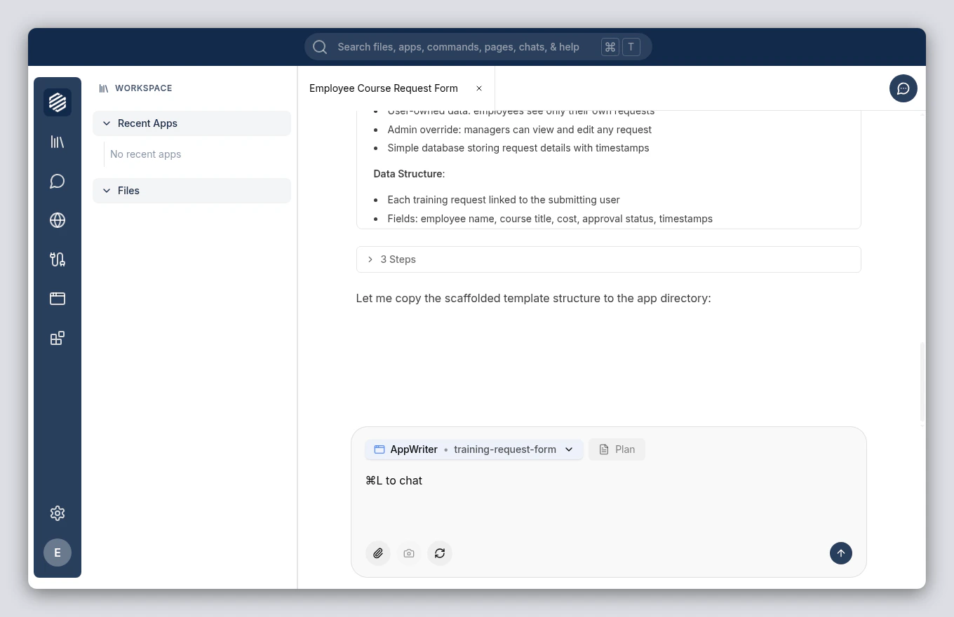 Tool call progress visible in the chat during the build