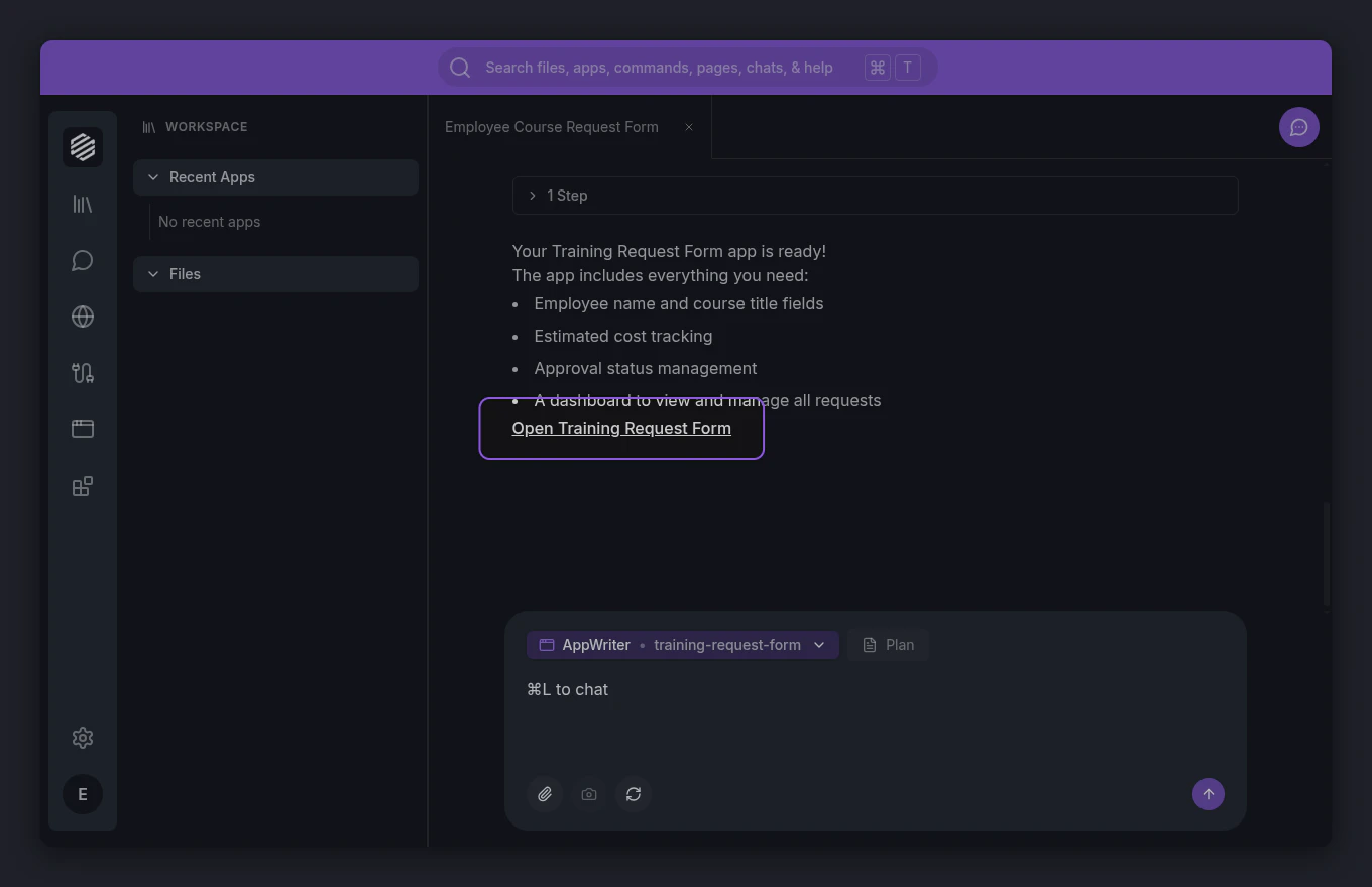 Finished training request form app