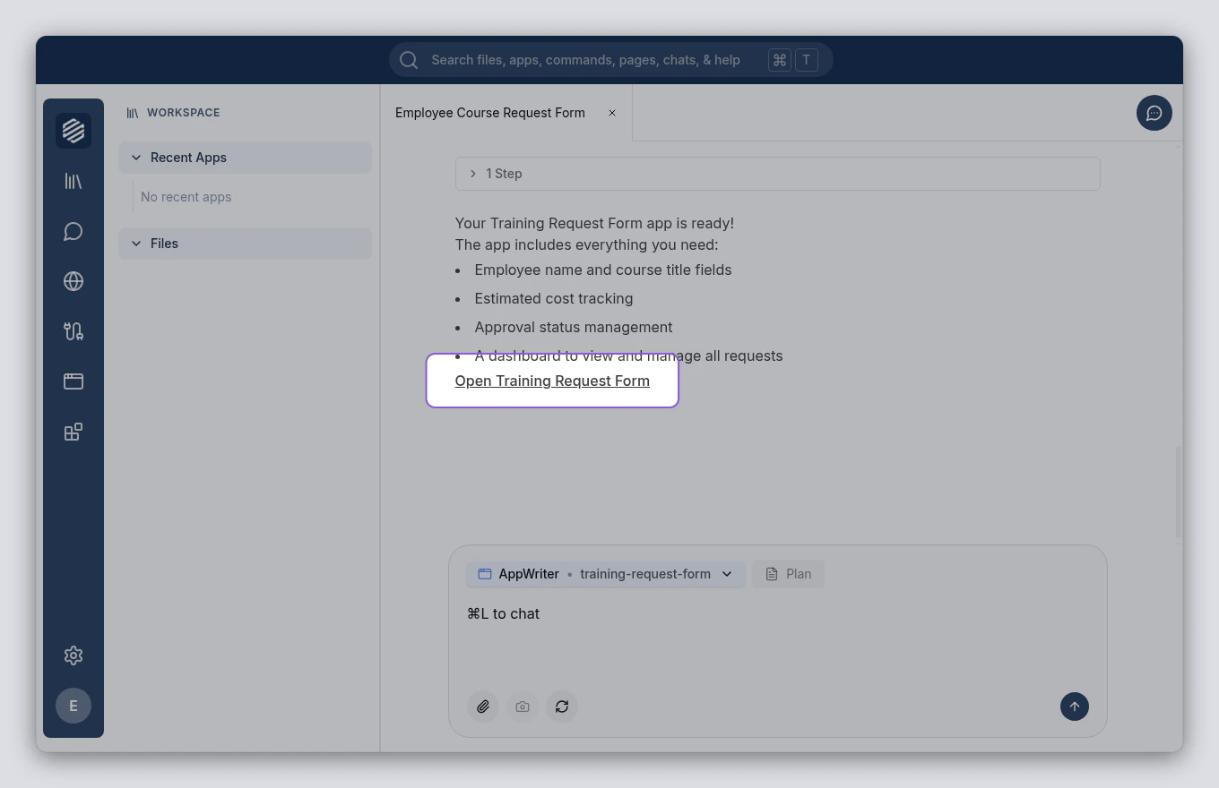 Finished training request form app