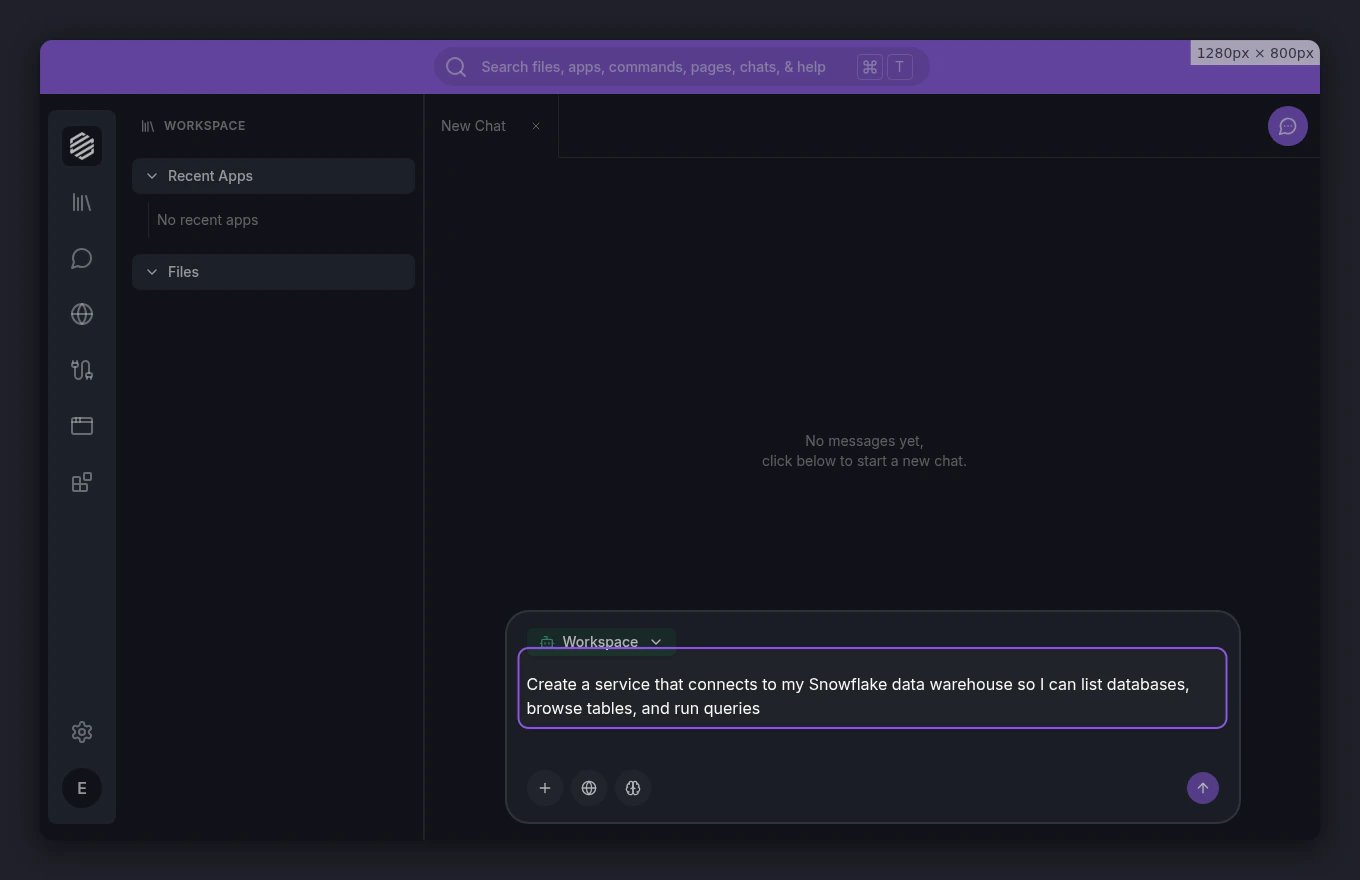 Service description typed into the chat input
