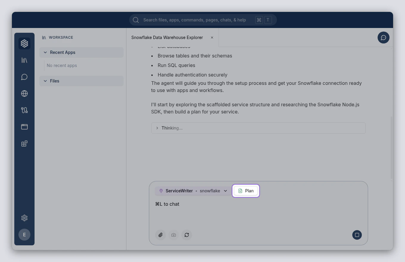 Mode switch indicator showing Workspace to ServiceWriter