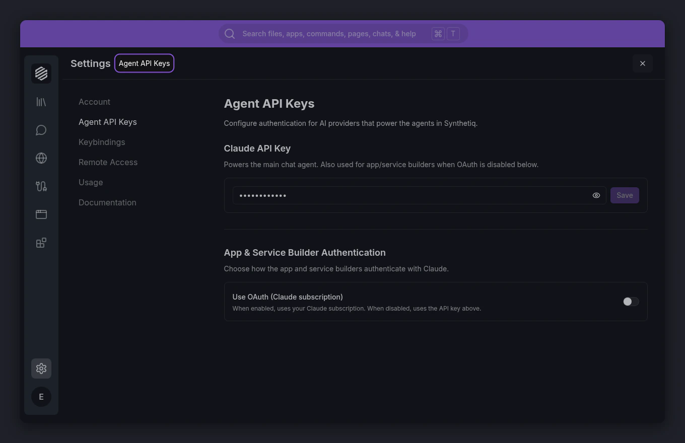 Claude API Key input field and Save button