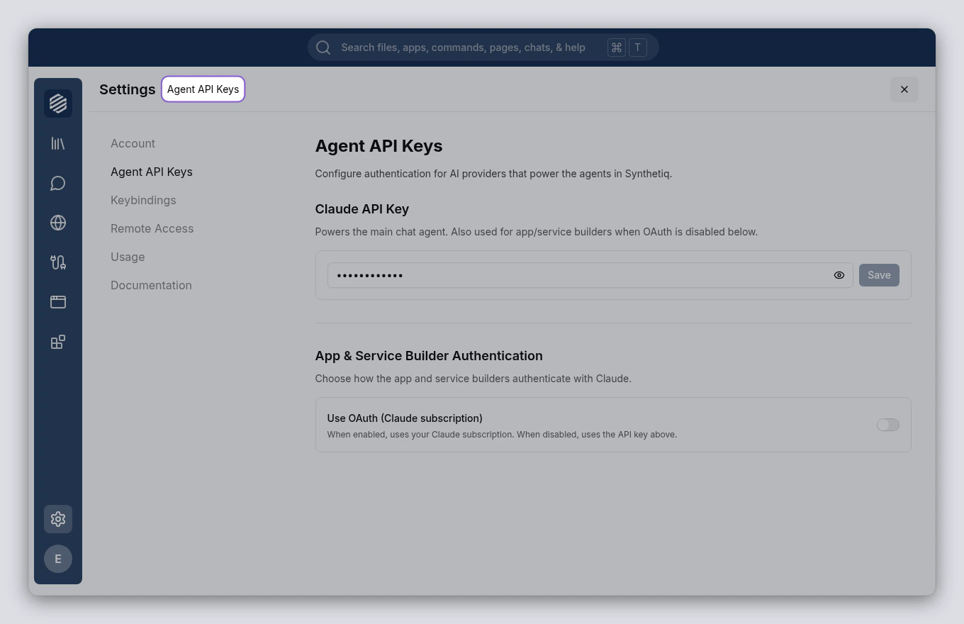Claude API Key input field and Save button