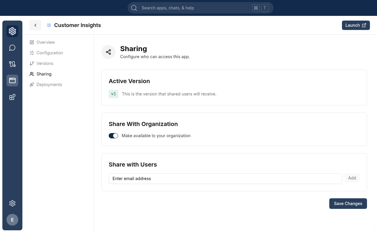 The Sharing tab with the Make available to your organization toggle switched on