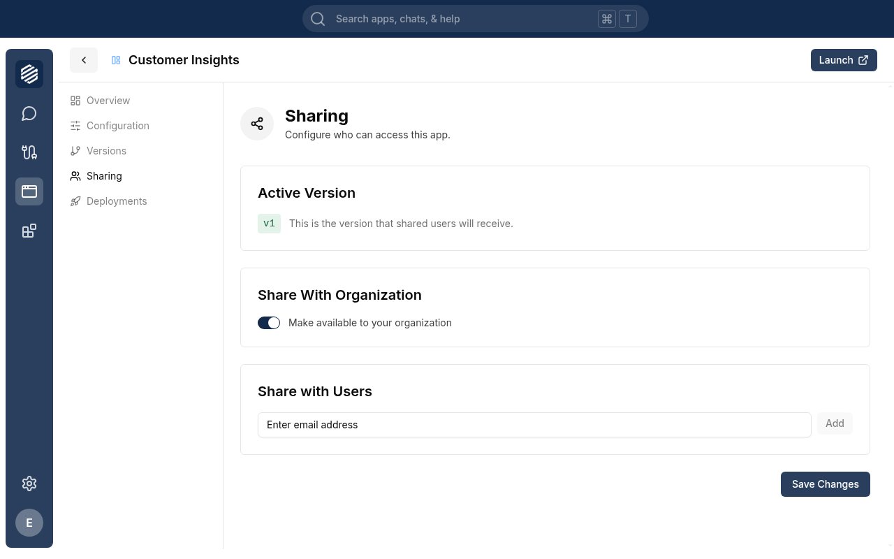 The Sharing tab with the Make available to your organization toggle switched on