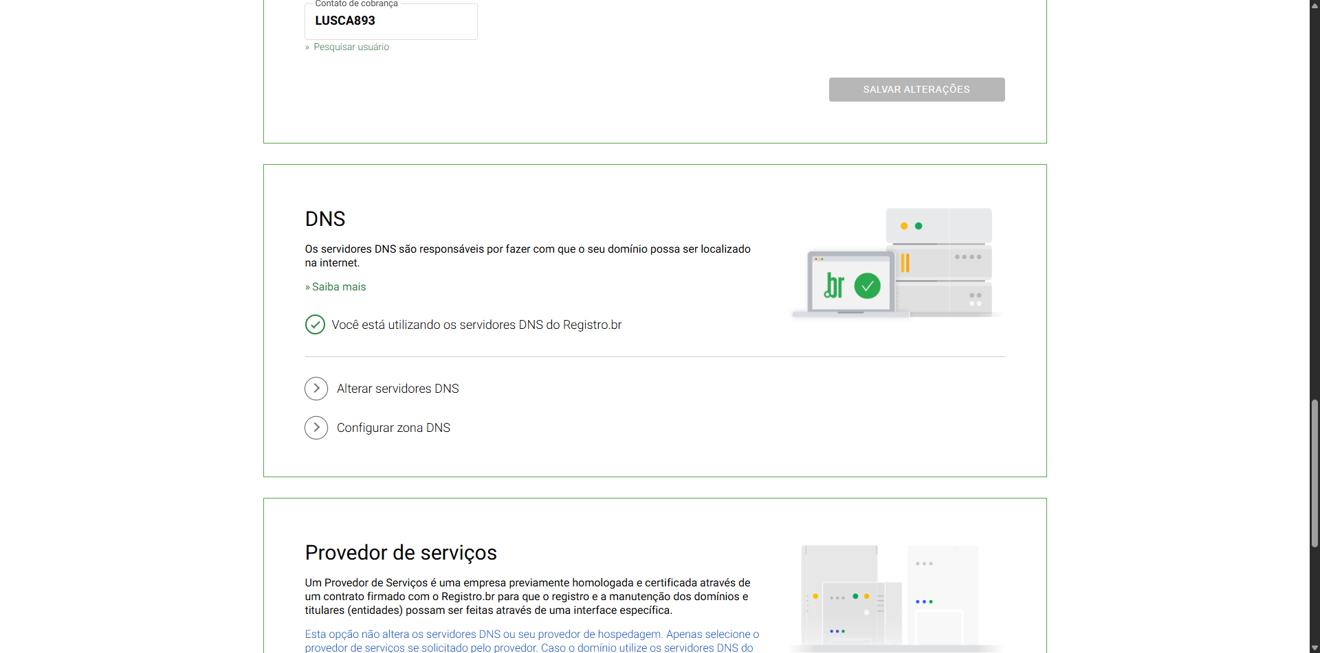 Seção de DNS no Registro.br