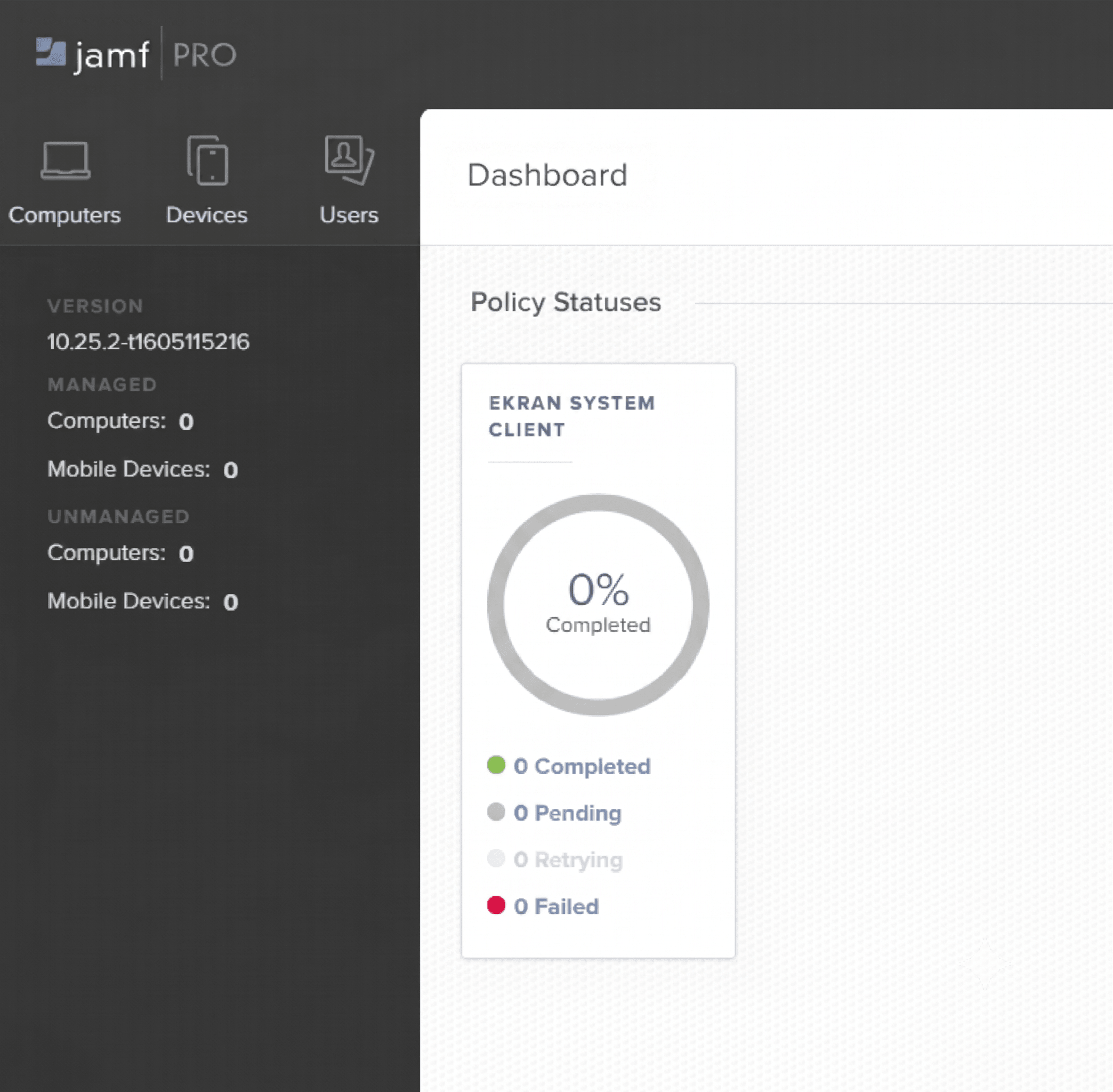 Jamf Pro Dashboard showing Policy Statuses