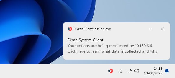 Windows system tray showing the Syteca Client icon