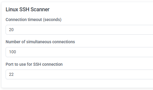 Linux SSH Scanner section with its three fields