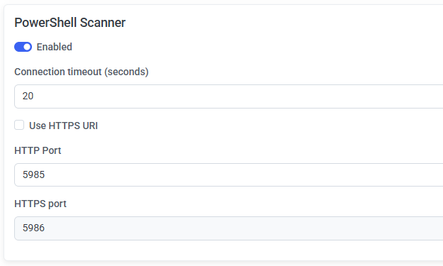 PowerShell Scanner section with all its fields
