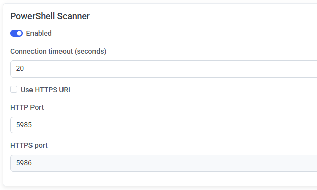 PowerShell Scanner section with all its fields