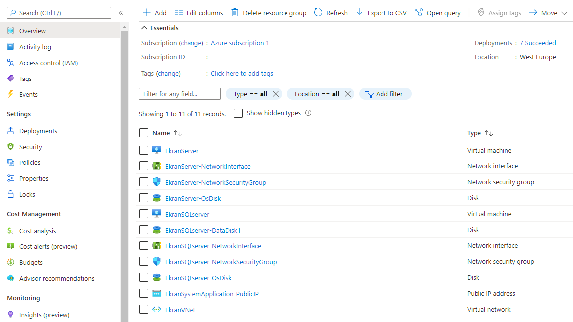 Azure deployment progress view showing Syteca resources being created