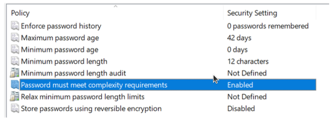 Group Policy Password Policy settings
