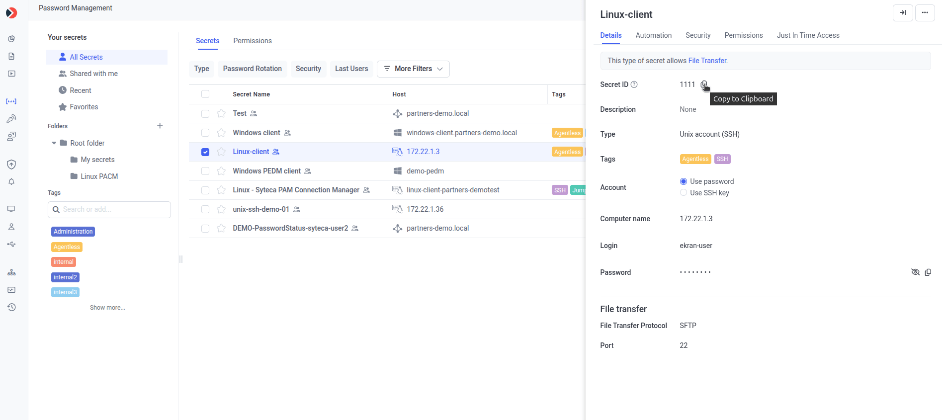Edit Secret Automation tab showing Secret ID field with copy button