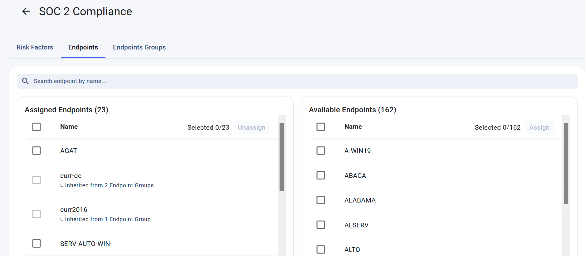 The Endpoints tab on the Policy Details page.