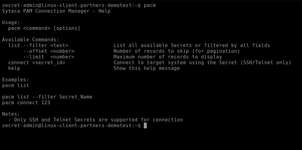 Terminal output listing pacm commands