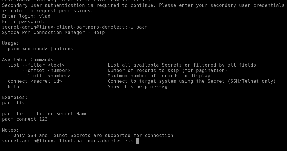 Terminal showing pacm launching with a confirmation message