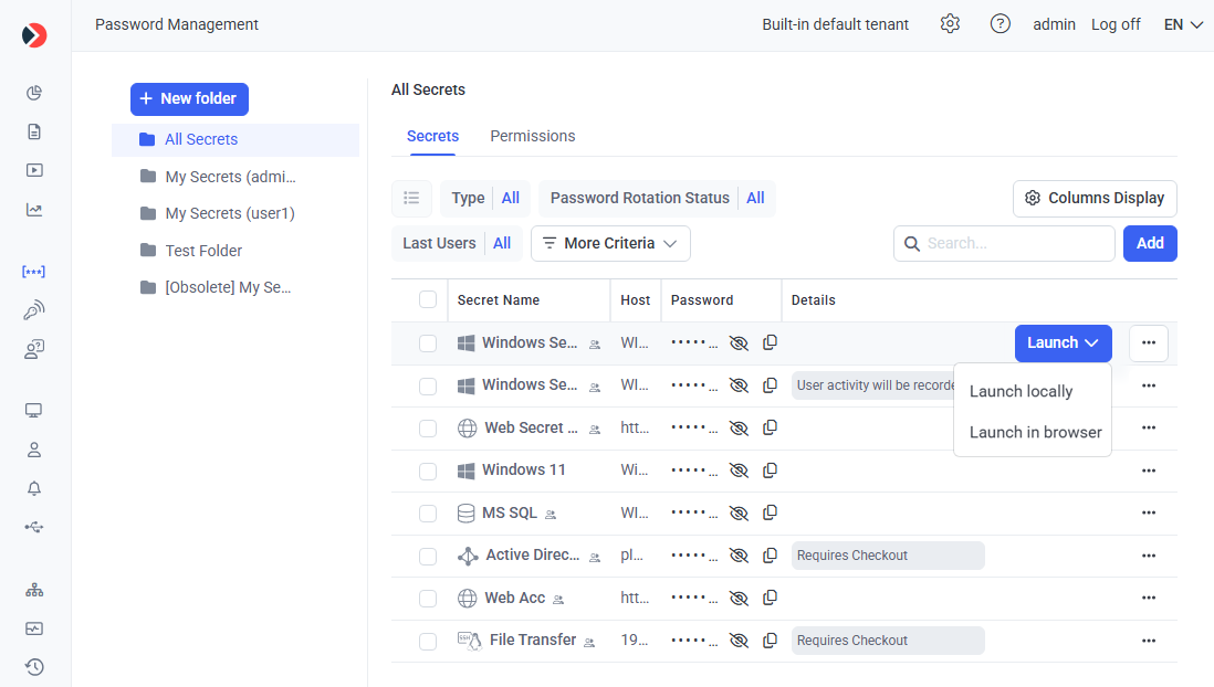 Web Connection Manager Launch menu with both launch options