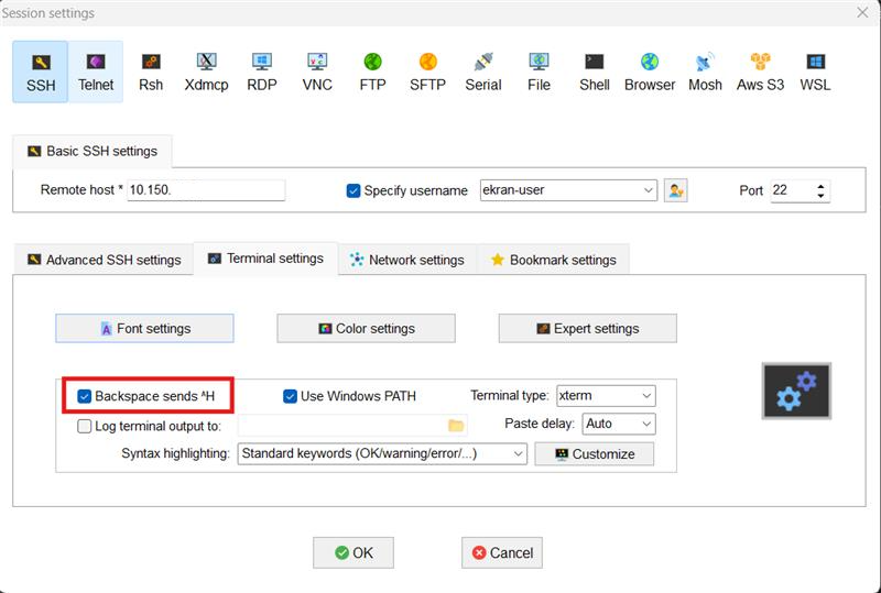 Mobaxterm Session Settings 1