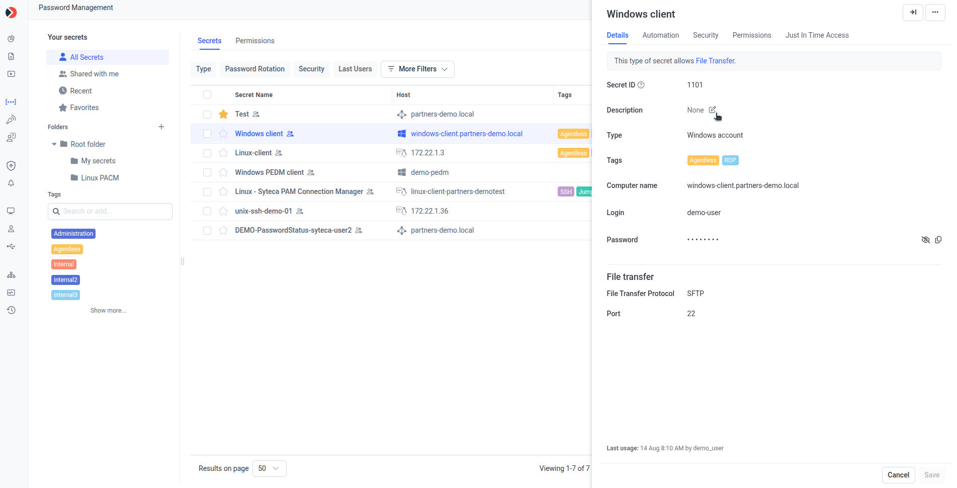 Edit Secret Details tab with all its fields