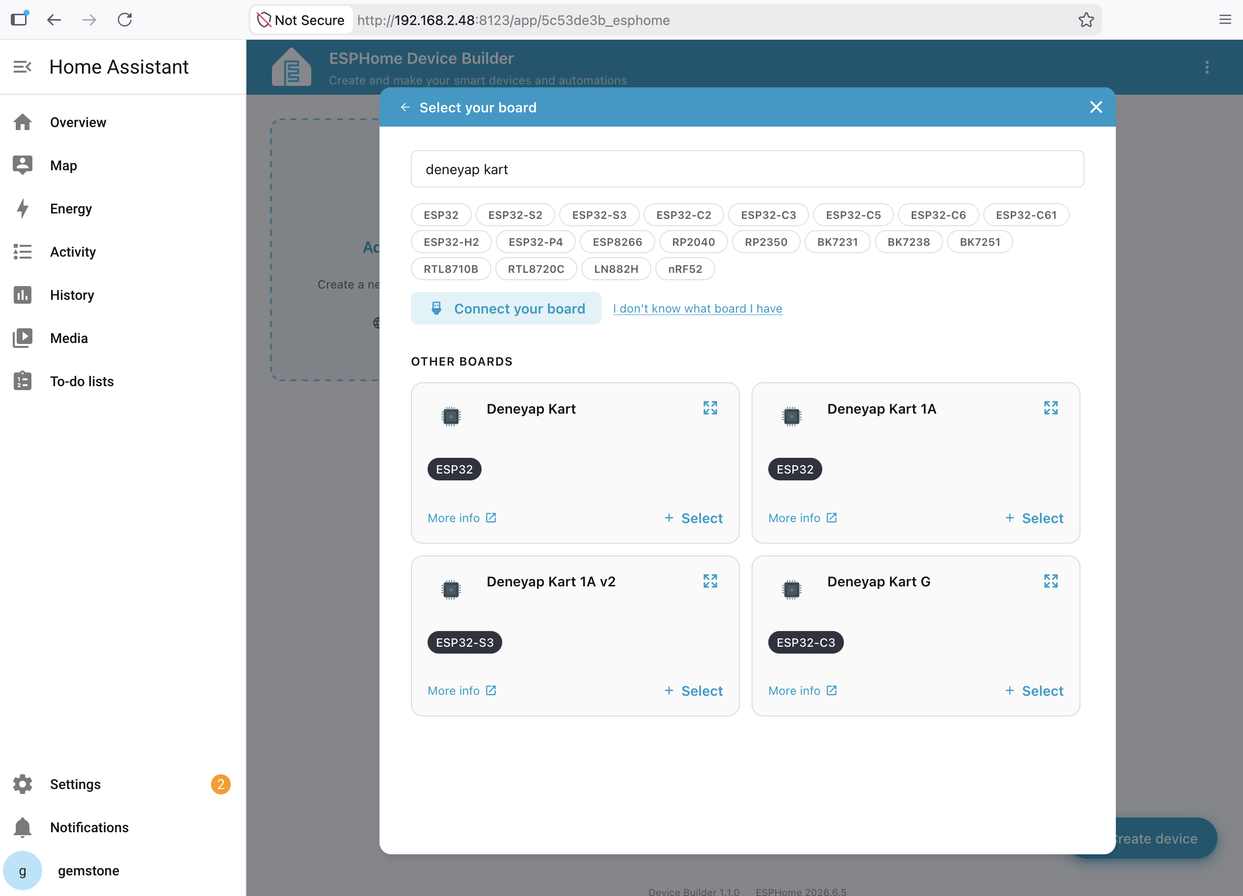 ESPHome Device Configuration Screen