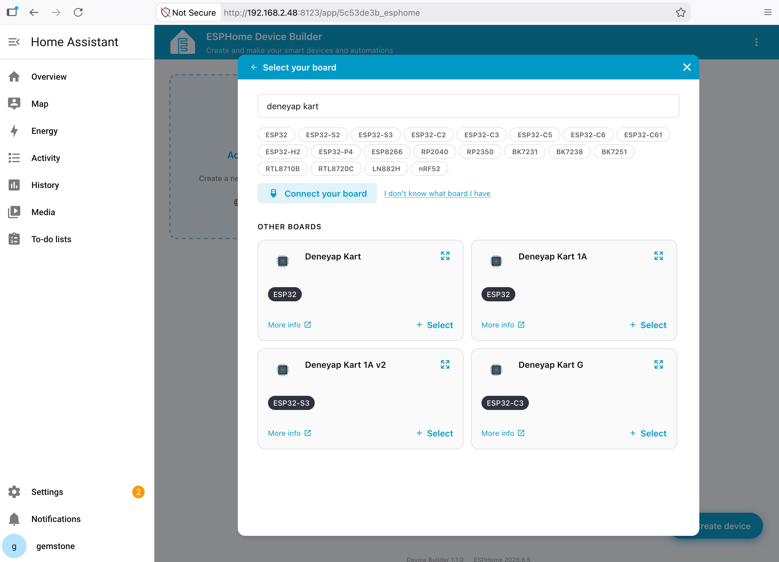 ESPHome Device Configuration Screen