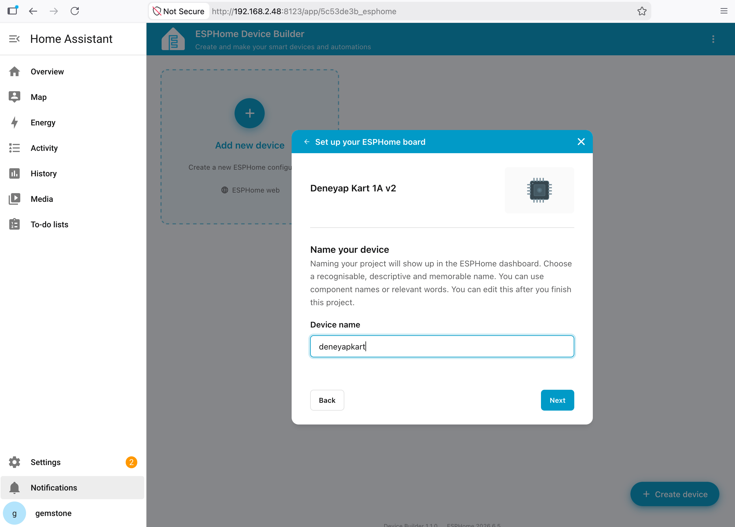 ESPHome Device Type Selection Screen