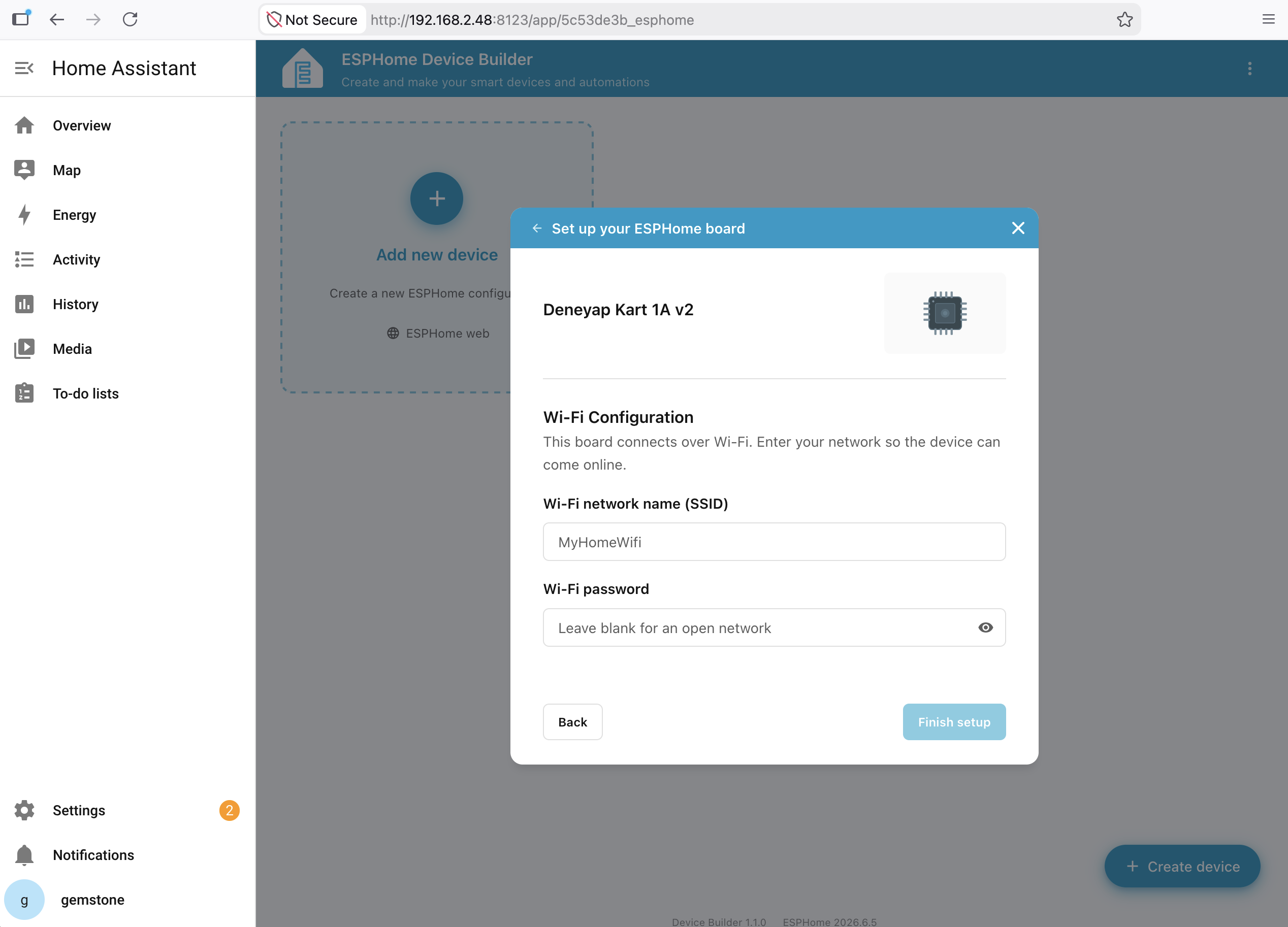 ESPHome Completing Device Configuration