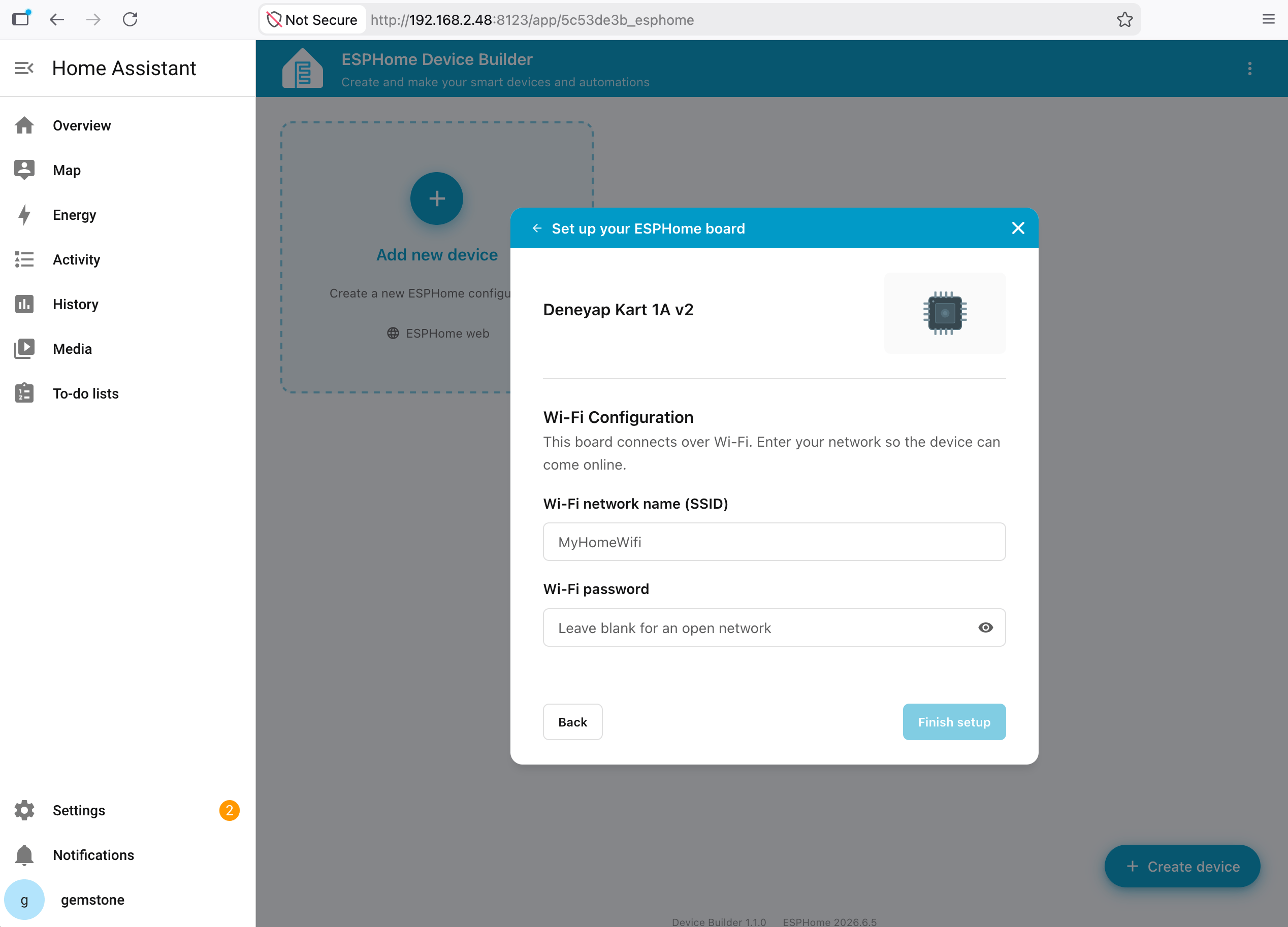 ESPHome Completing Device Configuration
