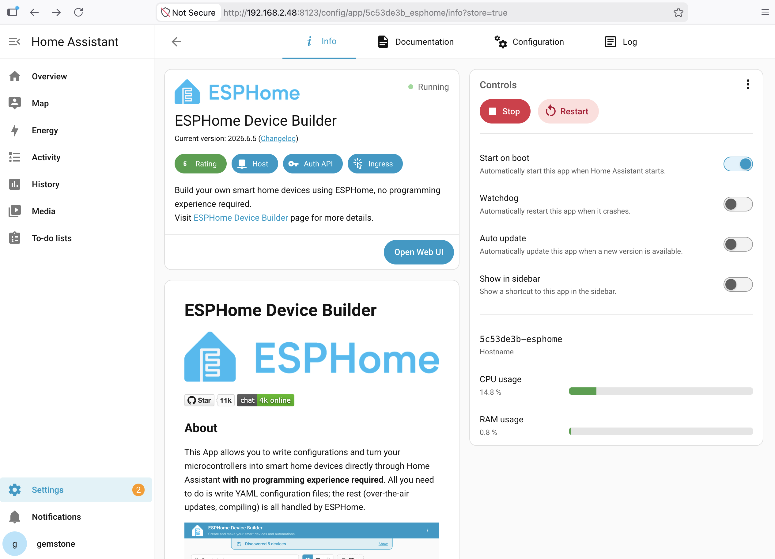 Home Assistant ESPHome After Installation
