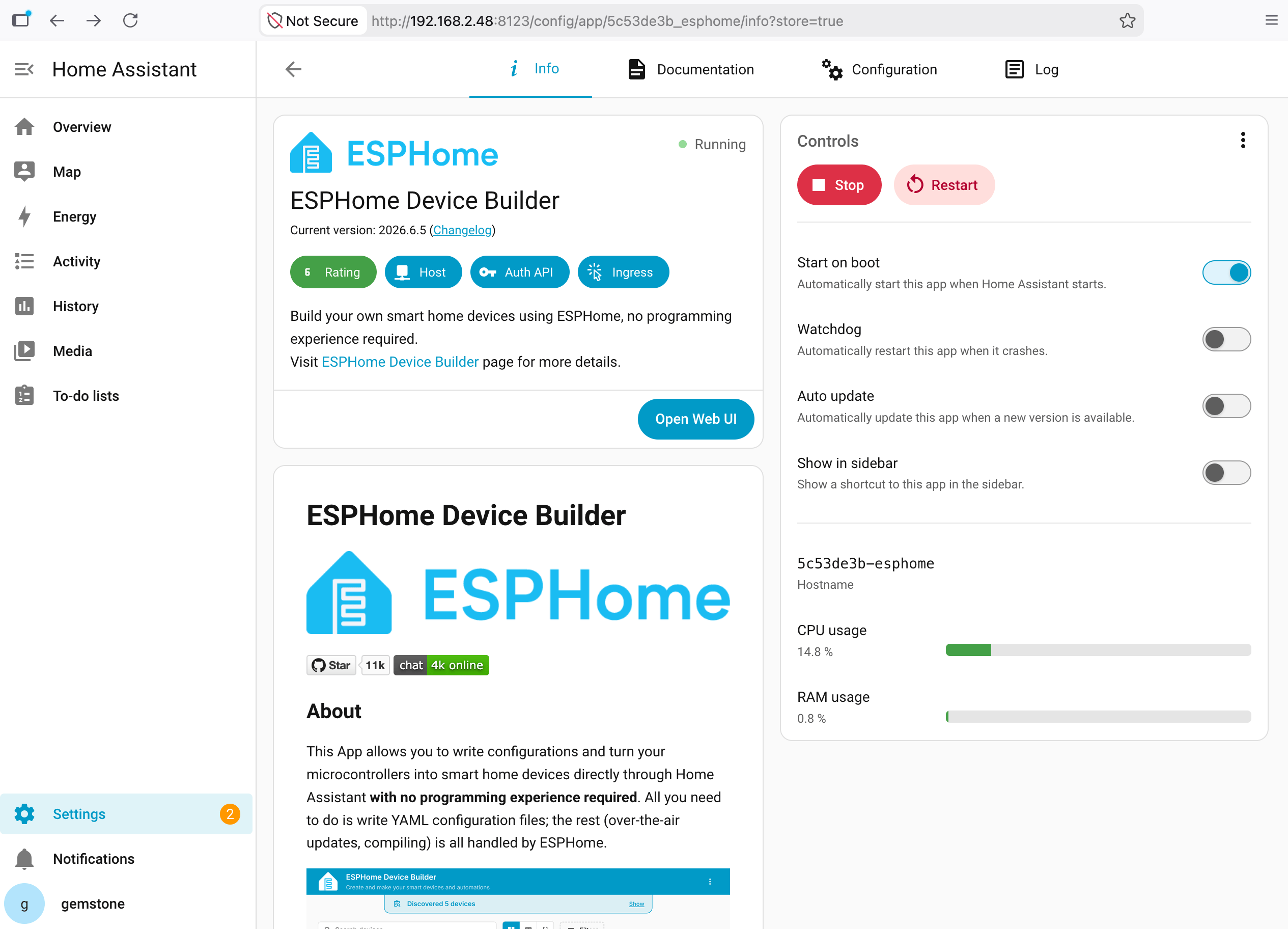 Home Assistant ESPHome After Installation