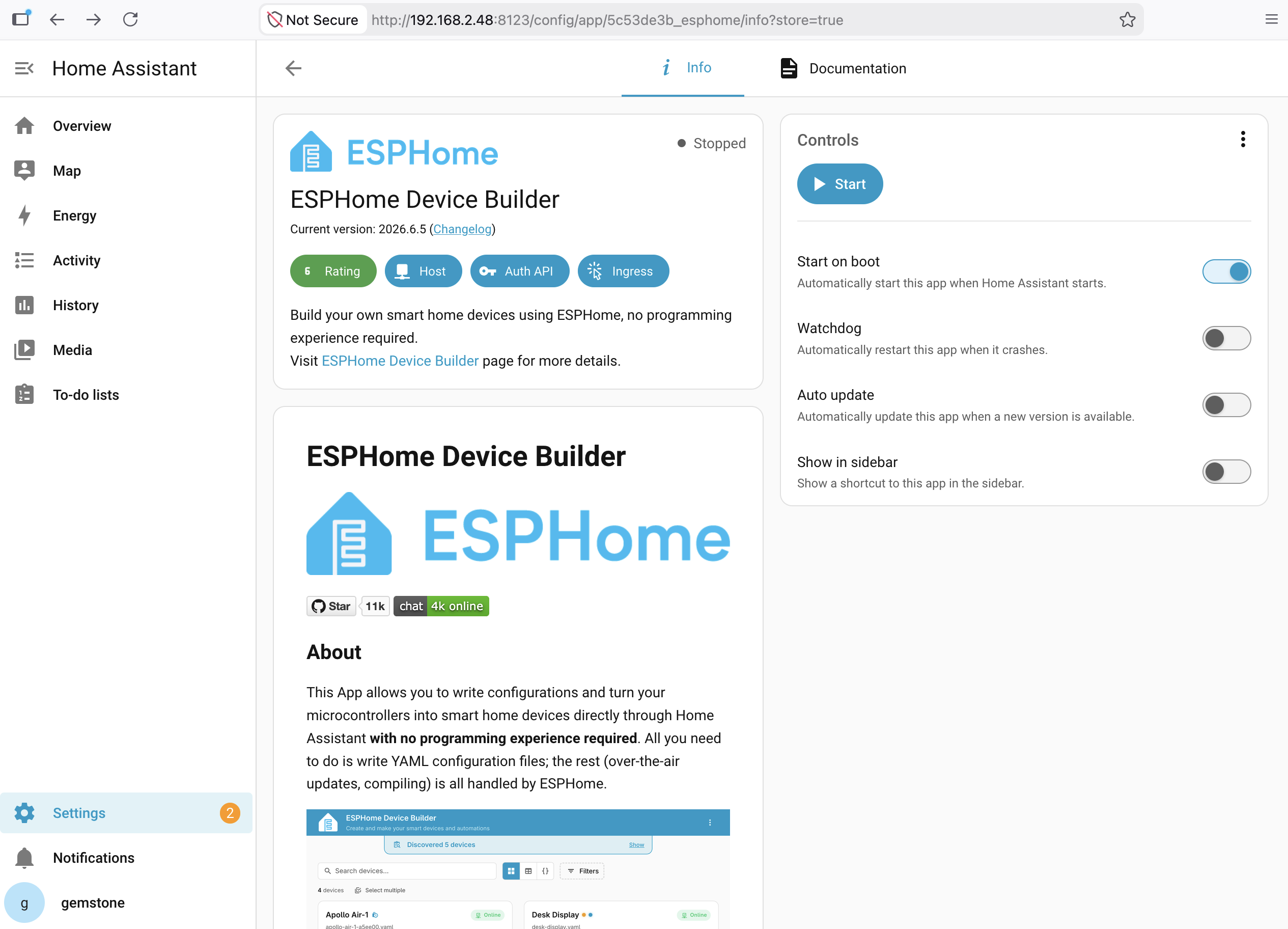 Home Assistant ESPHome After Installation