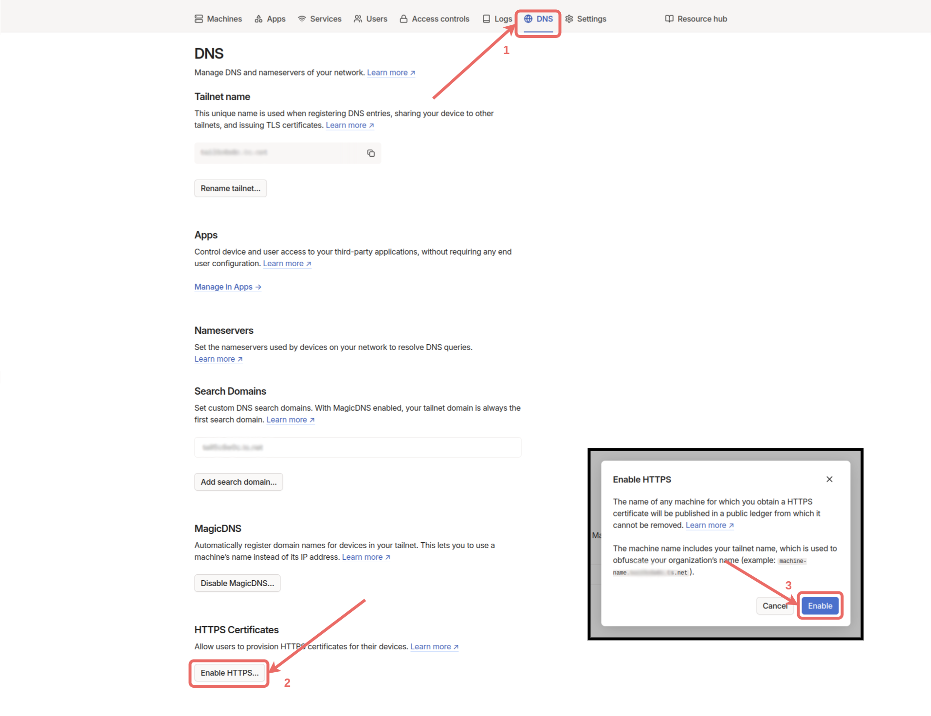 Tailnet HTTPS enable