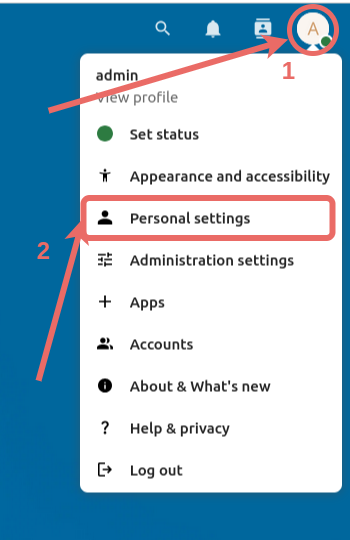 Nextcloud user menu