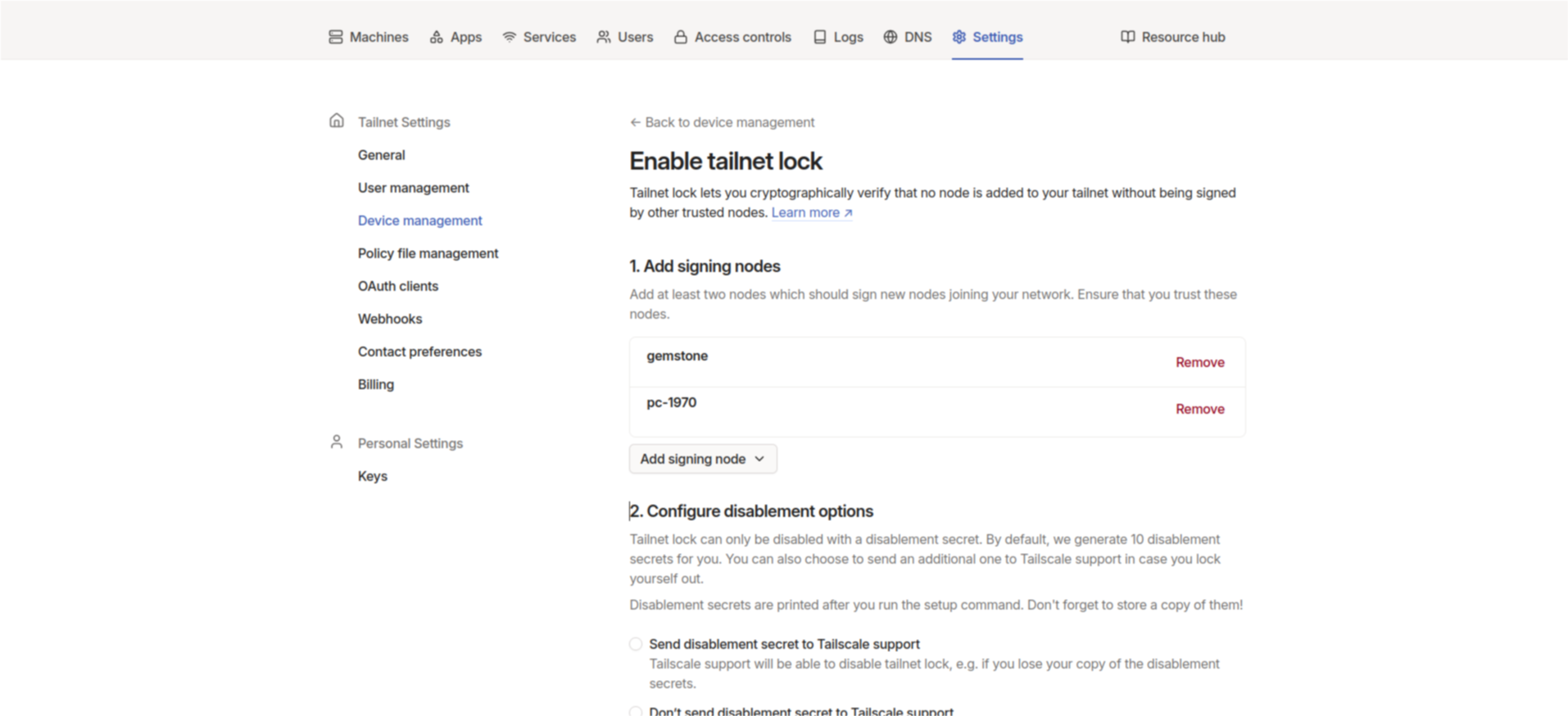 Tailnet sign nodes