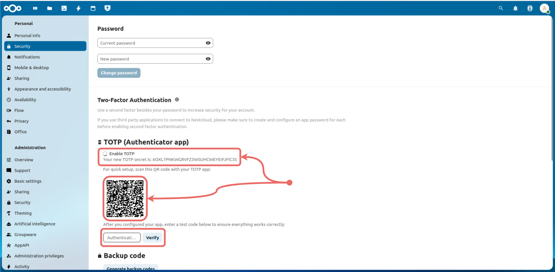 Nextcloud totp enable