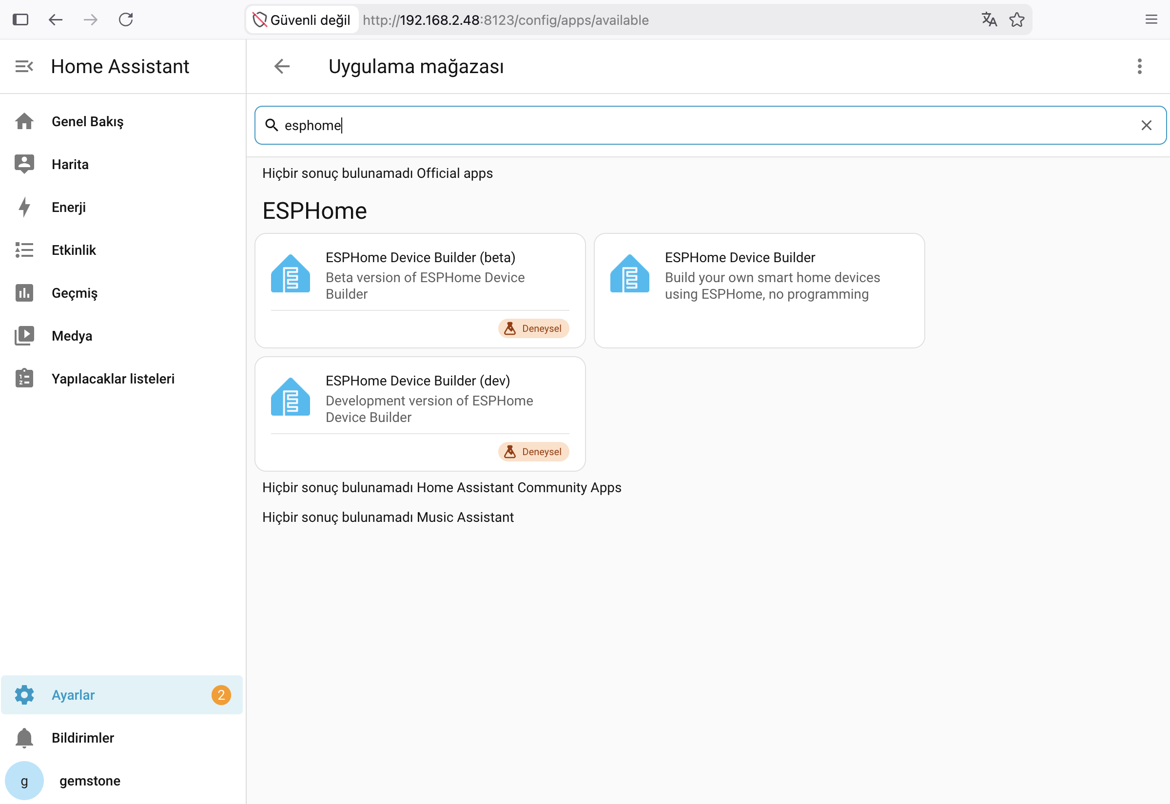 Home Assistant Uygulama Mağazası Arama Sonucu