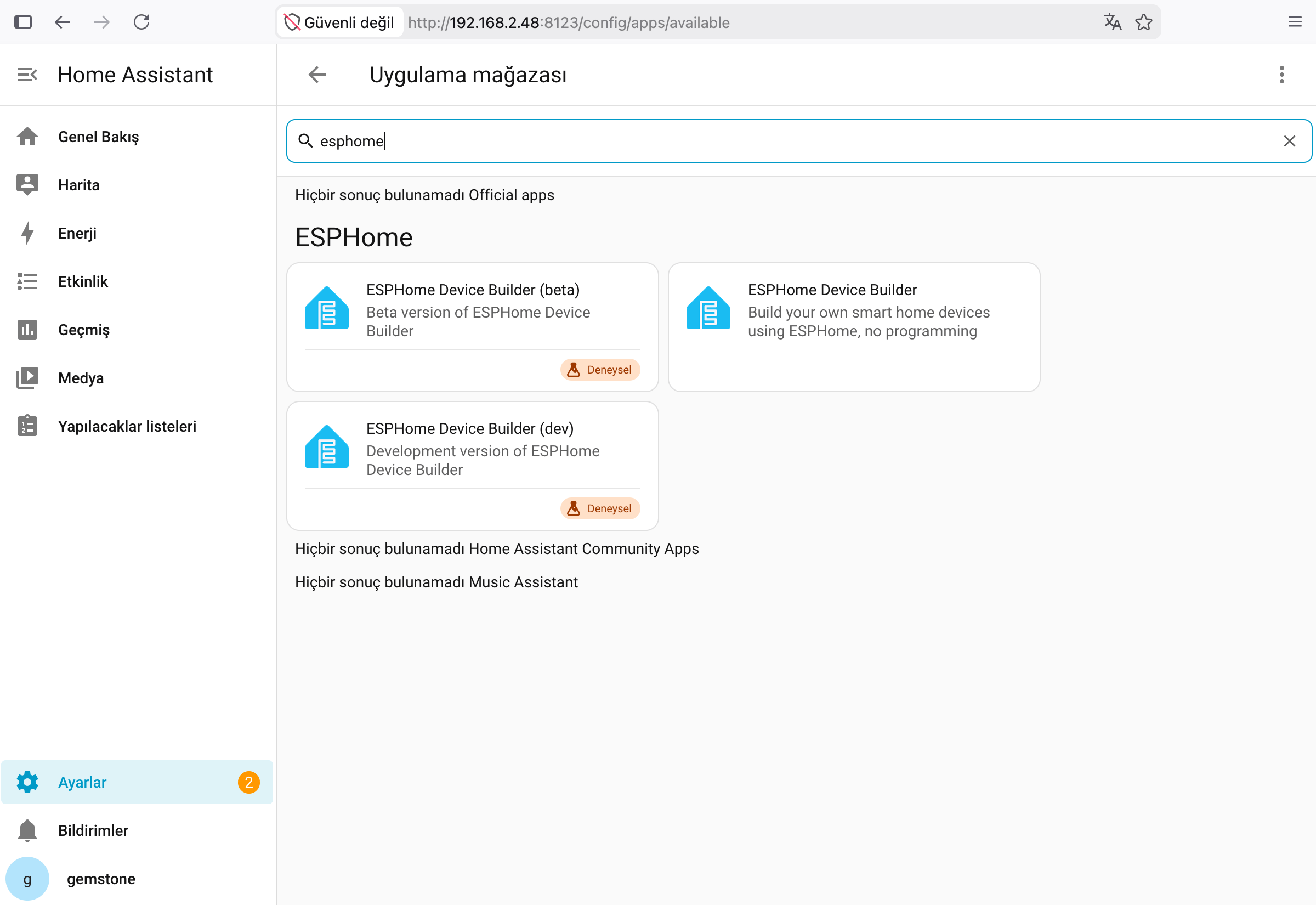 Home Assistant Uygulama Mağazası Arama Sonucu