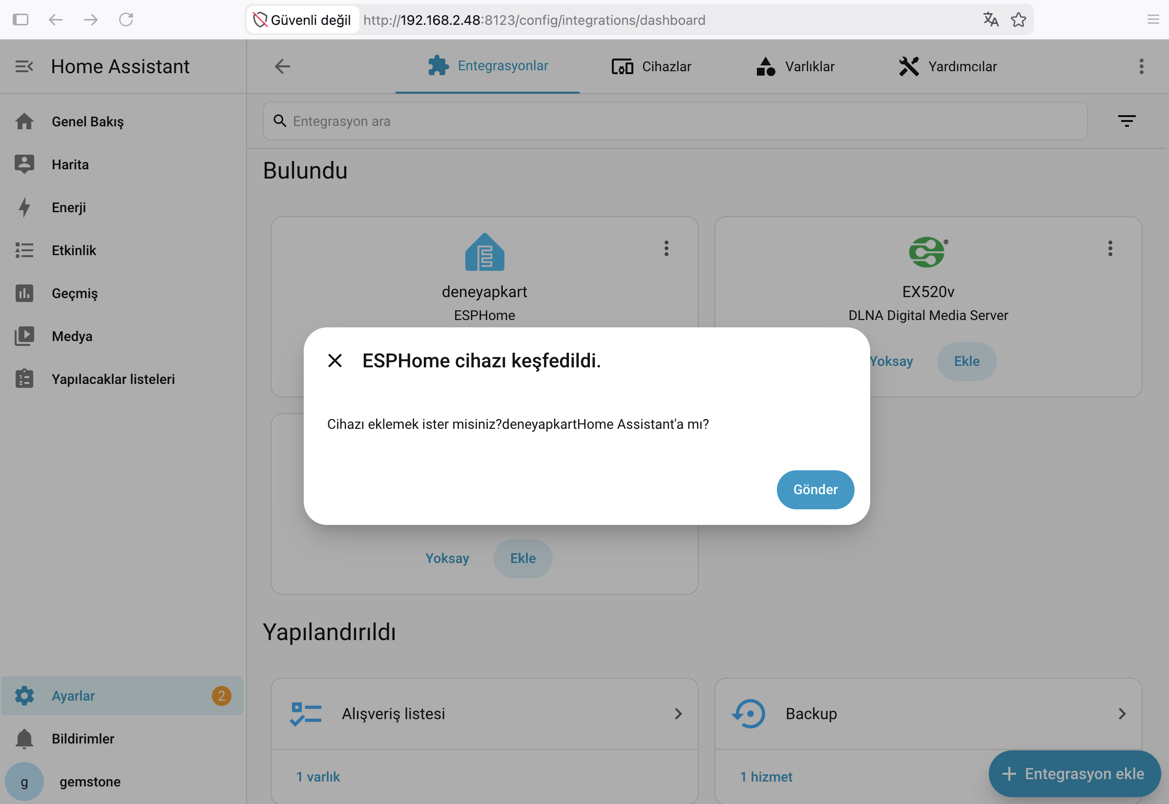 ESPHome cihazı Ekleme