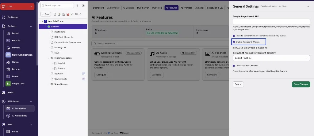 Enable Assistant Widget in AI Foundation General Settings