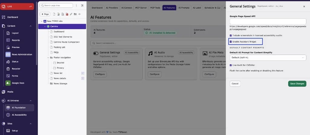 Enable Assistant Widget in AI Foundation General Settings