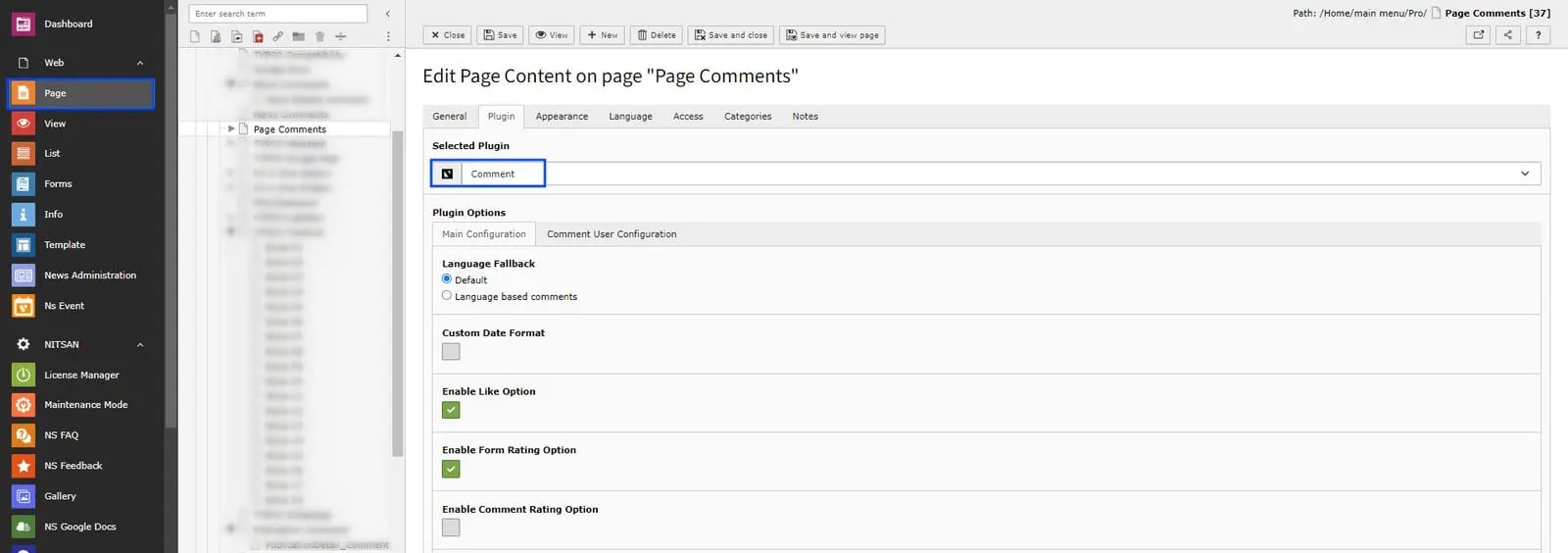 Comment Plugin - Main Configuration